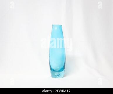 blue slim aesthetic indoor flower vase isolated in a white background Stock Photo