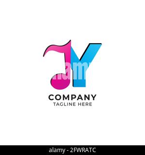 Colorful Letter Y Alphabet Music Logo Design. Initial and Musical Note Logo Concept. Pink Magenta, Blue Color Theme. Isolated on White Background Stock Vector
