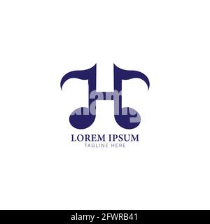 Letter H Alphabet Music Logo Design. Initial and Musical Note, Quaver, Eighth Notes logo concept. Monogram Lettermark Logotype. Isolated on White Stock Vector