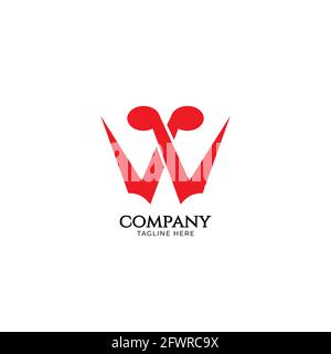 Sharp Letter W Alphabet Music Logo Design isolated on white background. Initial and Musical Note logo concept. Red Color Theme Stock Vector