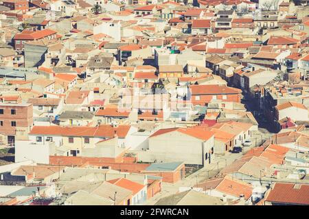 Aerial view of the red roofs of the traditional buildings in ConsuegraMunicipality in Spain Stock Photo