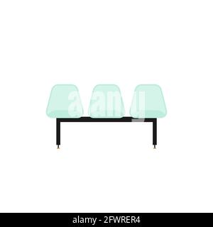 Waiting room icon. Three turquoise empty chairs. Vector illustration, flat design Stock Vector