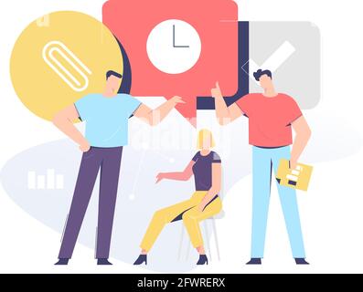 Consulting services related, vector illustration concept for application and website development. The illustration contains business people, employees Stock Vector