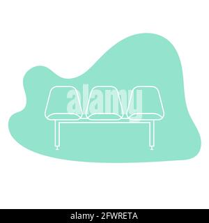 Waiting room icon. White outline on rounded shape. Three empty chairs. Vector illustration, flat design Stock Vector