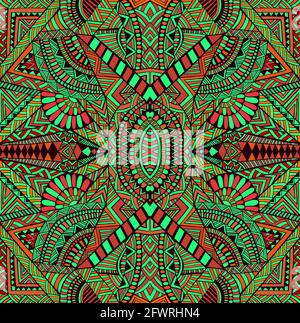 Geometric psychedelic trippy colorful tribal pattern. Stylish decorative card. Stock Vector