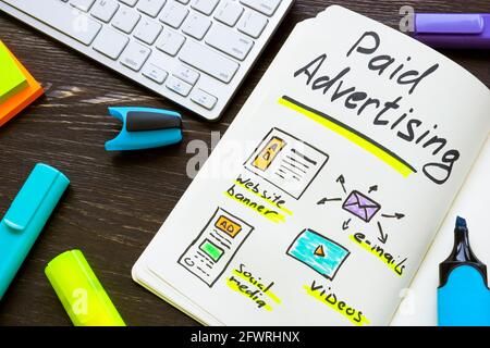 Paid advertising in Online Marketing charts on the page. Stock Photo