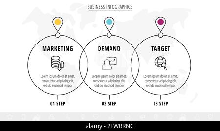 Modern and line vector infographic with icons and three steps. Circles with thin lines for the application, website, interface, chart, diagram, banner Stock Vector