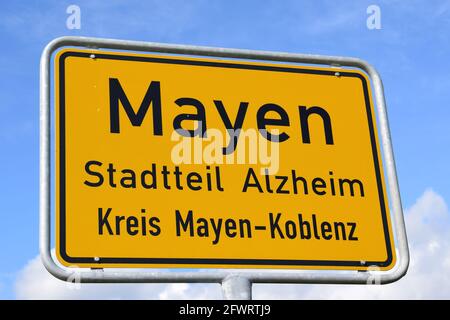 city limits sign of Mayen Stock Photo