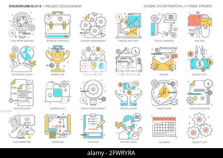 Project development related, color line, vector icon, illustration set Stock Vector