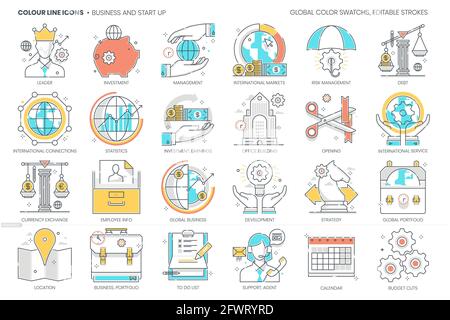 Business and start up related, color line, vector icon, illustration set Stock Vector