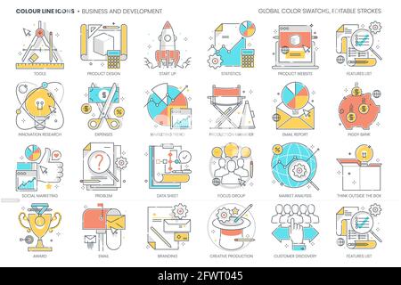 Business development related, color line, vector icon, illustration set Stock Vector