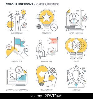 Career, business related, color line, vector icon, illustration set. Stock Vector