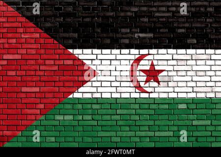 flag of Western Sahara painted on brick wall Stock Photo
