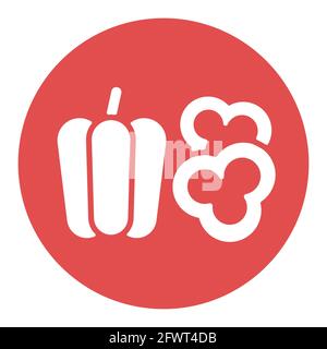 Fresh peppers sliced vector white glyph icon. Barbecue and bbq grill sign. Vegetable. Graph symbol for cooking web site and apps design, logo, app, UI Stock Vector