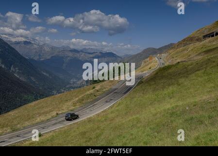 Aran Valley on a summer morning, seen from the road that goes up to Pla de Beret (Aran Valley, Catalonia, Spain, Pyrenees) Stock Photo