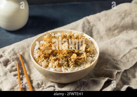 Healthy Homemade Tuna Cat Rice with Sesame Seeds and Bonito Flakes Stock Photo