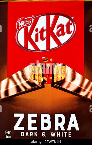 Kit Kat 4 Finger Zebra Dark & White Chocolate Bar Stock Photo