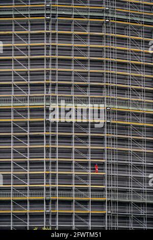 Renovation of the Oberhausen Gasometer, corrosion protection work, scaffolding, workers working on the scaffolding, Oberhausen, NRW, Germany Stock Photo