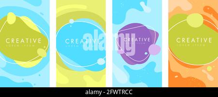 Abstract geometric design templates for posters, covers, wallpapers with place for text. Social media stories design templates with fluid wave shape. Stock Vector
