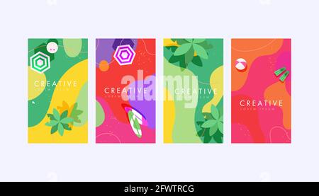 Vector set of social media stories design templates, backgrounds with copy space for text. Summer minimal style. Stock Vector