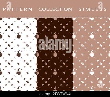 Seamless patterns of coffee beans, cups, coffee grinder, coffee maker. Stock Vector