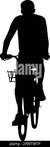 Man driving bicycle on road silhouette vector Stock Vector