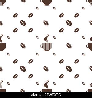 Seamless pattern of silhouettes of coffee beans and cups. Elements on a white background. Stock Vector