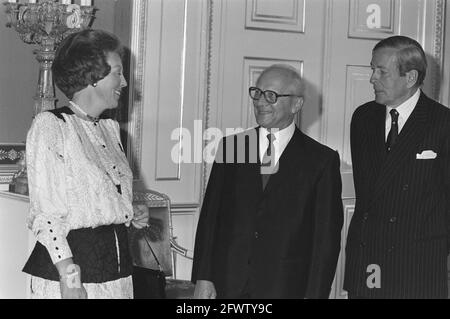 East German president Erich Honecker received at Paleis Noordeinde by Queen Beatrix; from left to right Beatrix, Honecker, Claus, June 4, 1987, queens, royal family, receptions, presidents, princes, state visits, The Netherlands, 20th century press agency photo, news to remember, documentary, historic photography 1945-1990, visual stories, human history of the Twentieth Century, capturing moments in time Stock Photo