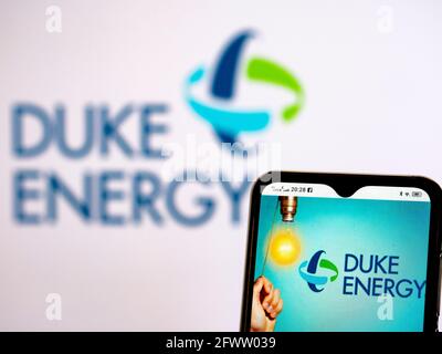 In this photo illustration Duke Energy Corporation logo seen displayed on a smartphone Stock Photo