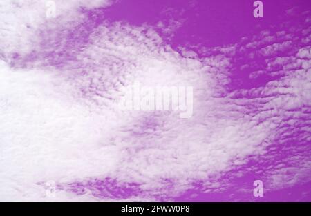 Pop art surreal style white cloud on vivid purple colored sky for abstract background Stock Photo