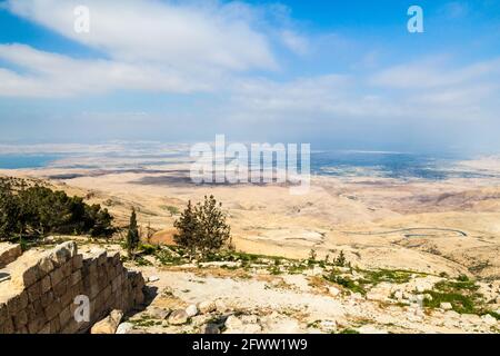 Landscape of the Holy Land as viewed from the Mount Nebo, Jordan Stock Photo