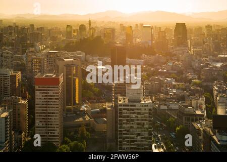 City skyline of the Historic downtown and civic center at Santiago de Chile. Stock Photo