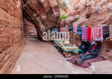 PETRA, JORDAN - MARCH 23, 2017: Souvenir stall in the ancient city Petra, Jordan Stock Photo