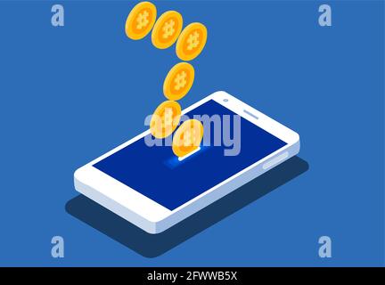 Illustration about cryptocurrency transaction through smartphone Stock Vector