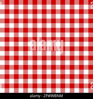 Red and white checkered seamless pattern. Traditional gingham texture background. Vector illustration in EPS 10 Stock Vector