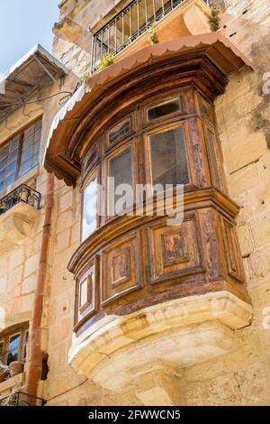 Enclosed Maltese balcony window, Rabat, Malta Stock Photo