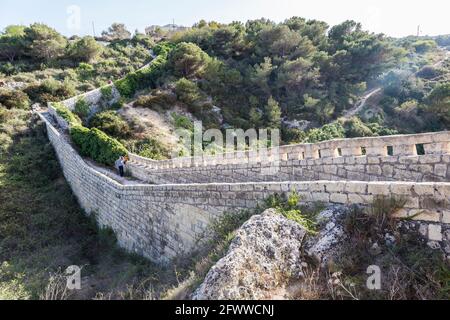 Victoria Lines defensive wall, Malta Stock Photo