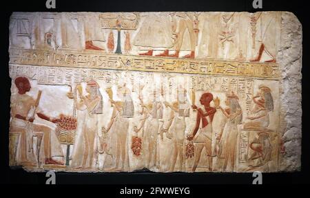 Ancient Egyptian table with human figures in Vatican Museums Stock Photo