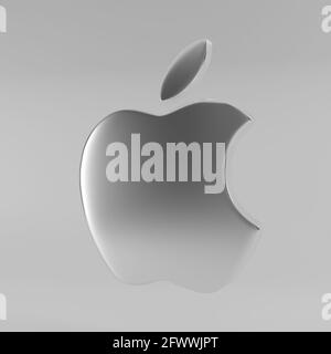 3d render Apple inc logotype made of metal Stock Photo