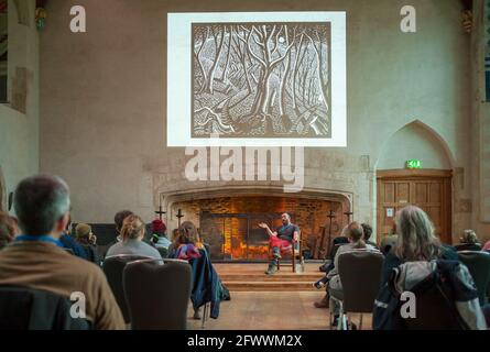 Nick Hayes giving a talk in The Great Hall at Dartington in Devon UK Stock Photo