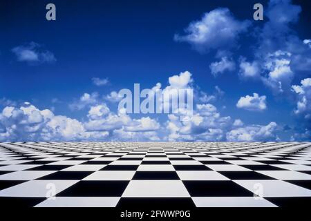 Parquet Floor - Blue Puffy Clouds & Reflection Stock Photo