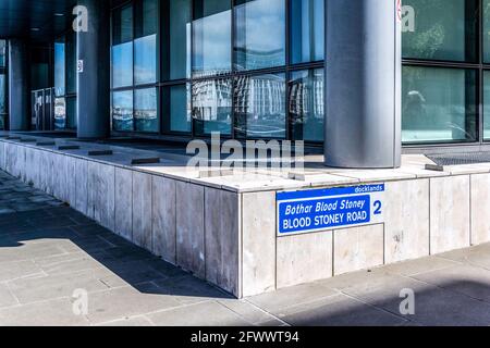 Blood Stoney Road, named after Bindon Blood Stoney, an Irish engineer who designed, among other structures, the modern quay walls of the River Liffey. Stock Photo