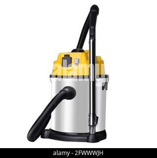 Large industrial vacuum cleaner, isolated. Professional vacuum cleaner, silver. Stock Photo