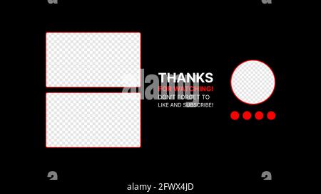 Video Service packshot Template. Thanks for Watching. Like, Subscribe, Get notified buttons. Vector wireframe. Vector illustration Stock Vector