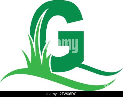 Letter G behind a green grass icon logo design vector template Stock Vector