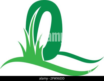 Number zero behind a green grass icon logo design vector template Stock Vector