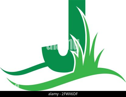 Letter J behind a green grass icon logo design vector template Stock Vector