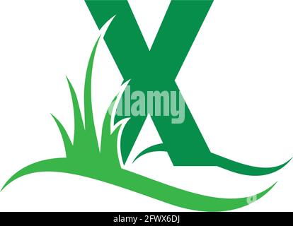 Letter X behind a green grass icon logo design vector template Stock Vector