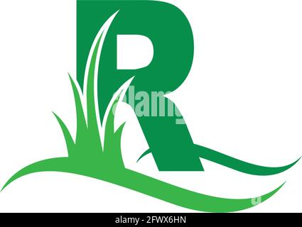 Letter R behind a green grass icon logo design vector template Stock Vector