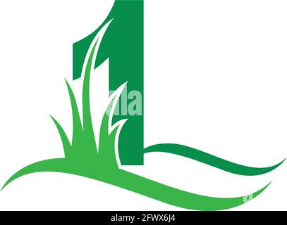 Number 1 behind a green grass icon logo design vector template Stock Vector
